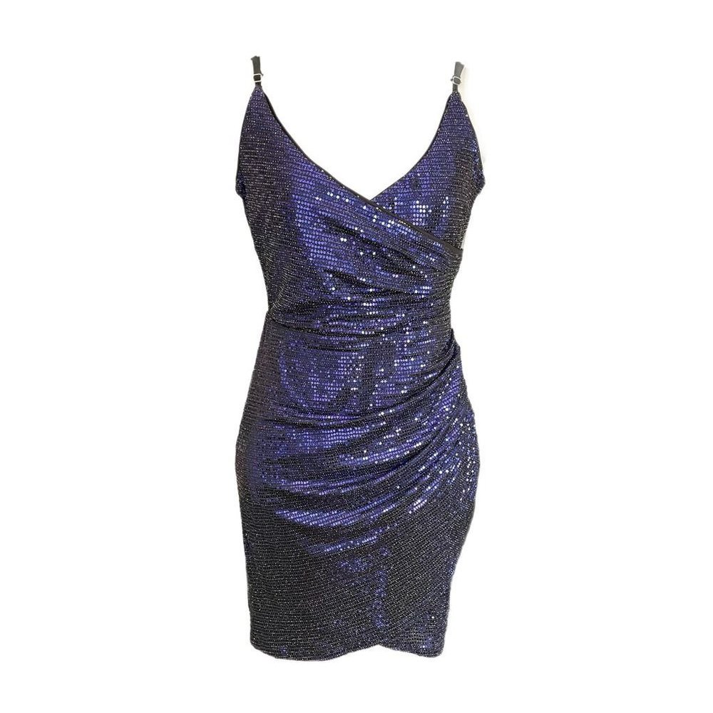 Lulus Womens Glittering Spectacle Bodycon Dress Blue Stretch Shiny V Neck Sexy S